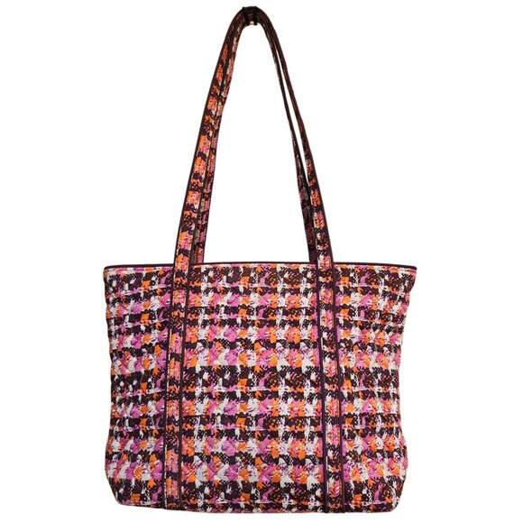 Vera Bradley Classic Tote Bag Houndstooth Tweeds Pink Orange Brown Quilted Retir - Picture 4 of 8